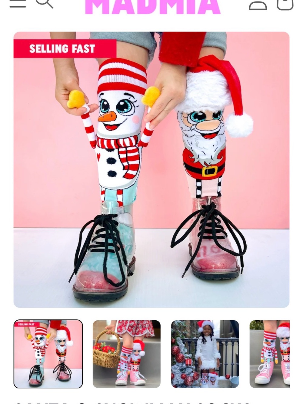 Madmia Festive Kids Christmas Knee-High Socks - Snowman & Santa - Red White